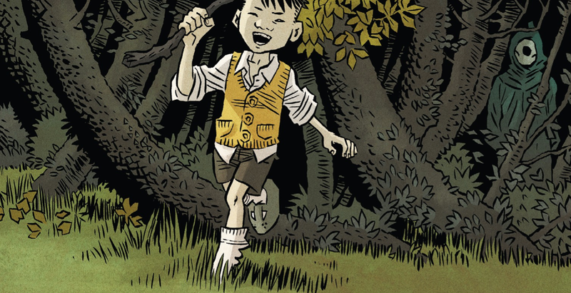 Brandt frolicking in the forest as someone watches on.